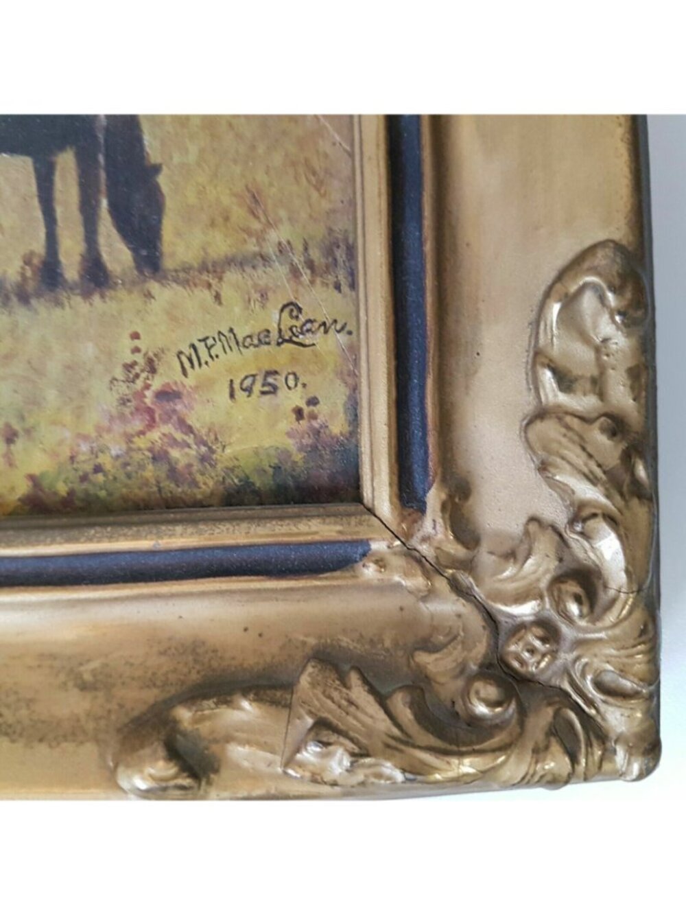 Small Vintage Original Horse Landscape Oil Painting Equestrian Cottagecore Art - Picture 9 of 10